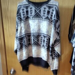 Expressions Black and Cream Ribbed Neck Knit Sweater